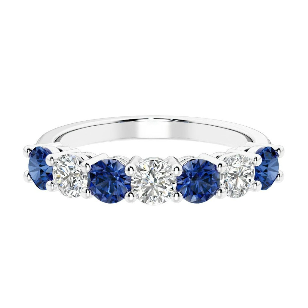 AGI Certified Blue Sapphire & Lab Grown Diamond Eternity Ring: $369