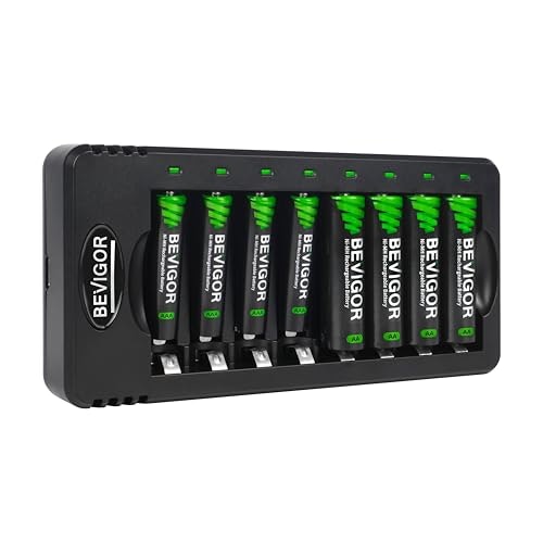 Bevigor 8-Bay Smart Charger with 4 AA and 4 AAA NiMH Batteries: $10.49