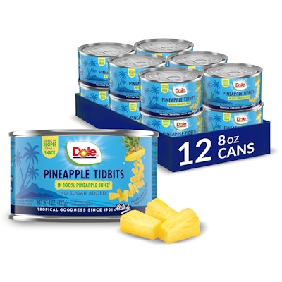 Dole Pineapple Tidbits in 100% Pineapple Juice 8-oz. Can 12-Pack for $8.79 via Sub & Save + free shipping w/ Prime