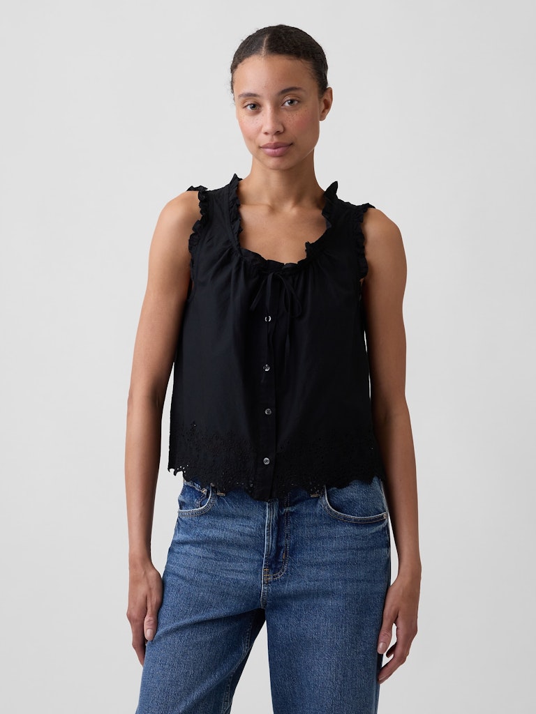 Relaxed Sleeveless Button-Up Top: $35.99 Relaxed Sleeveless Button-Up Top: $35.99