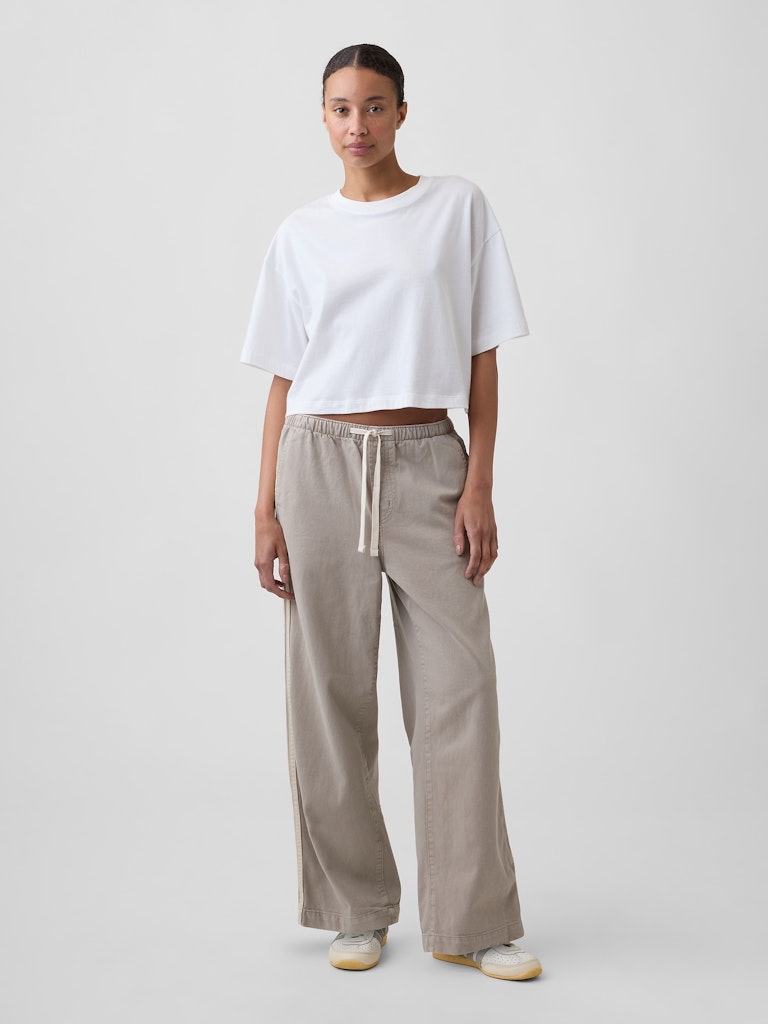 High Rise Pull-On Track-Stripe Wide-Leg Jeans: $53.99