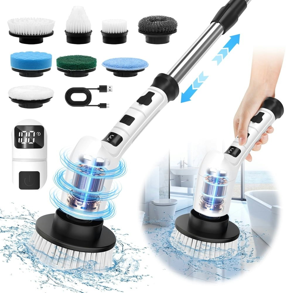 Electric Cordless Spin Scrubber with 8 Brush Heads: $25.99 Electric Cordless Spin Scrubber with 8 Brush Heads: $25.99