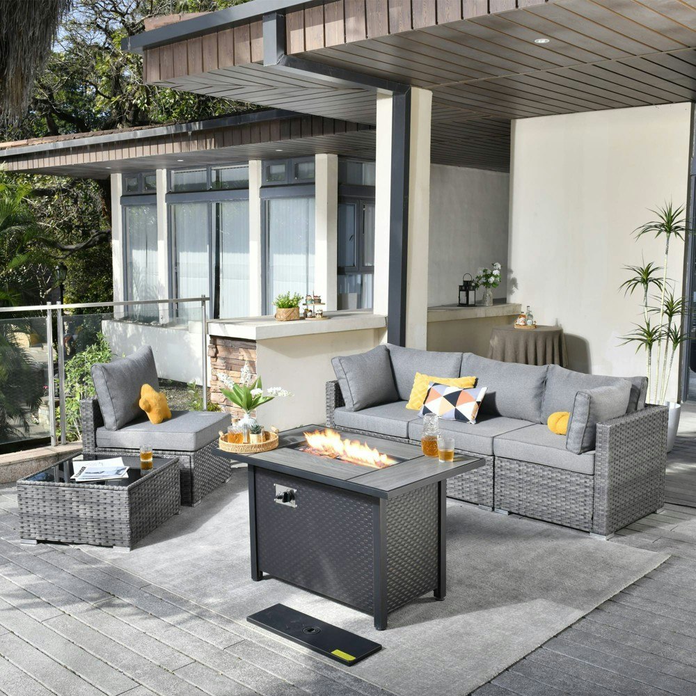 Ovios Venice 6-Piece Wicker Outdoor Patio Furniture Set with Fire Pit: $909.99