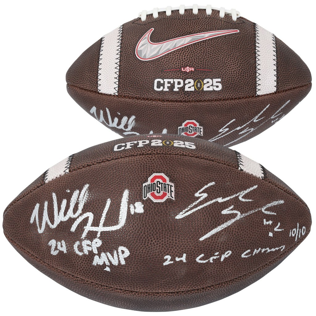 Will Howard and Emeka Egbuka Autographed 2025 CFP Football: $1,199.99 Will Howard and Emeka Egbuka Autographed 2025 CFP Football: $1,199.99