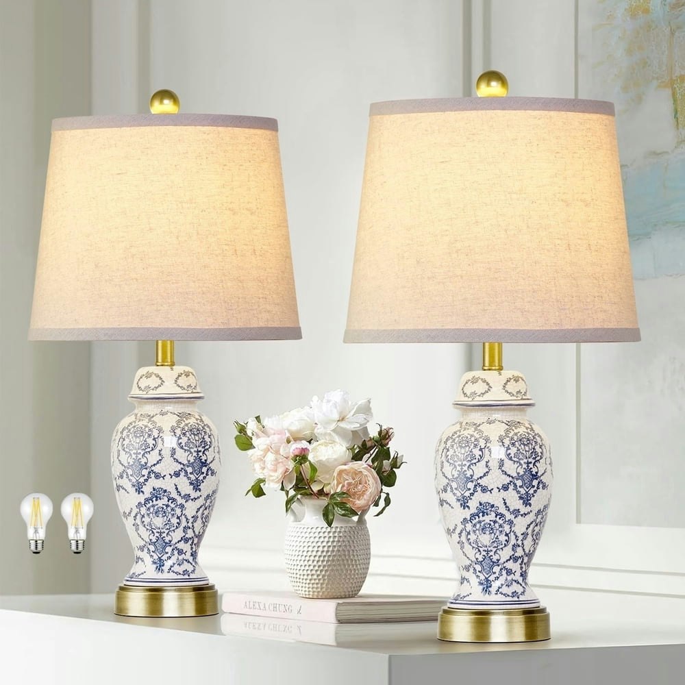 Roria 22-Inch Blue and White Ceramic Table Lamp 2-Pack: $59.99