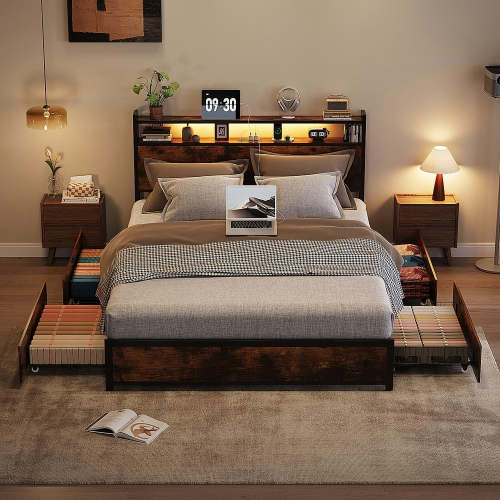 Zimtown Queen Metal Platform Bed Frame with Storage Headboard and 4 Drawers: $152.99 Zimtown Queen Metal Platform Bed Frame with Storage Headboard and 4 Drawers: $152.99
