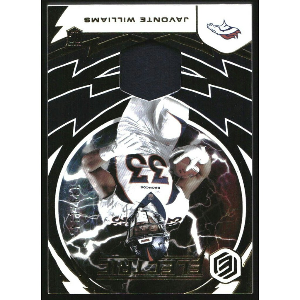 Javonte Williams 2021 Panini Elements Electric Jerseys Card: $18 Javonte Williams 2021 Panini Elements Electric Jerseys Card: $18