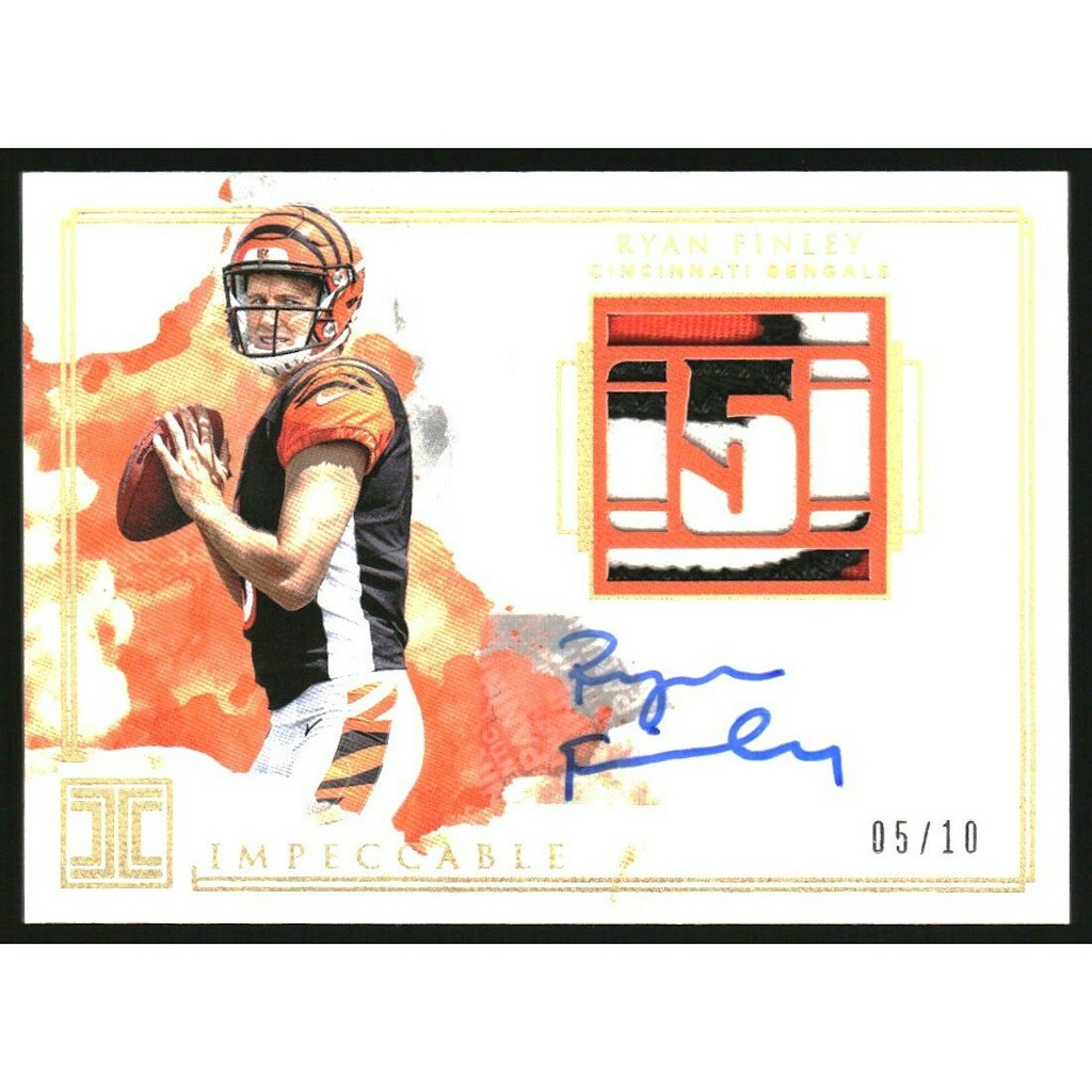 2019 Panini Impeccable Ryan Finley Rookie Numbers Patch Autograph Gold Card: $15 2019 Panini Impeccable Ryan Finley Rookie Numbers Patch Autograph Gold Card: $15