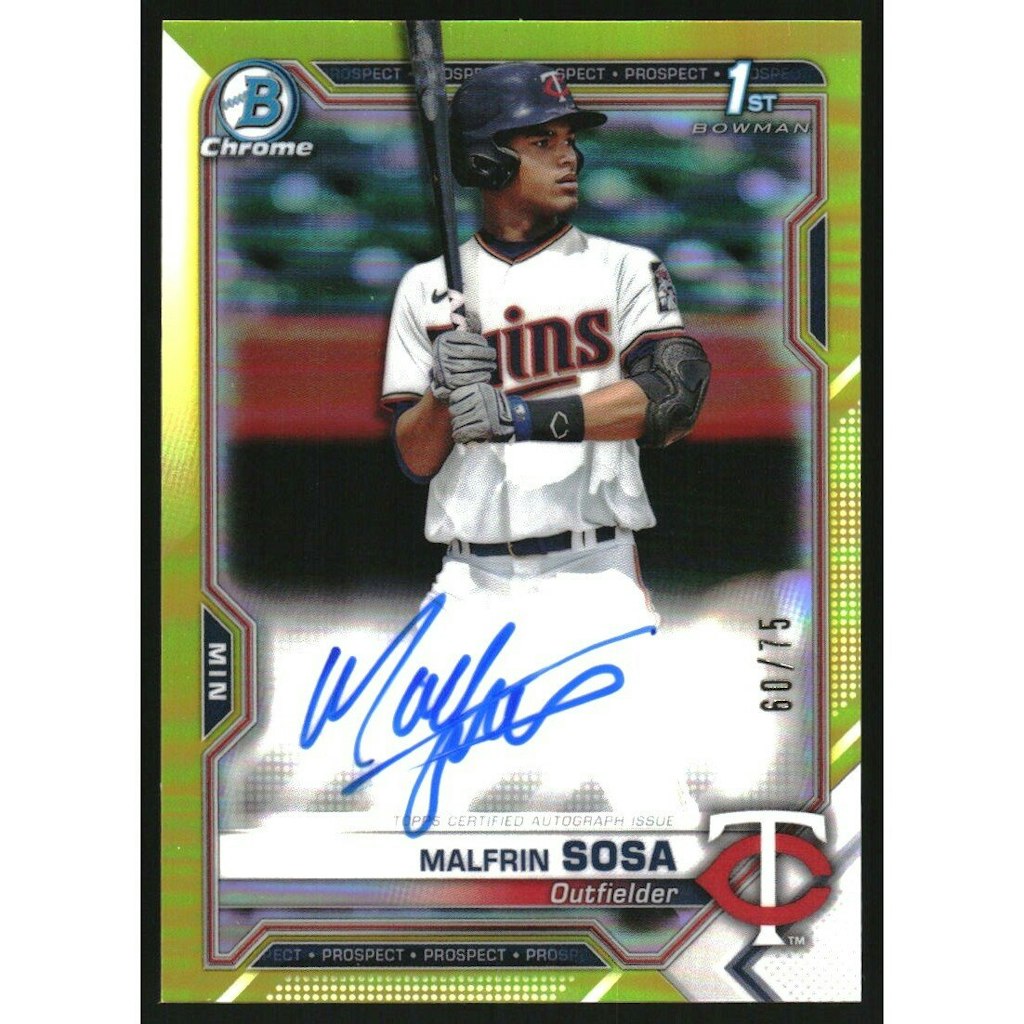 2021 Bowman Chrome Malfrin Sosa Prospect Autograph Yellow Refractor: $13.50 2021 Bowman Chrome Malfrin Sosa Prospect Autograph Yellow Refractor: $13.50