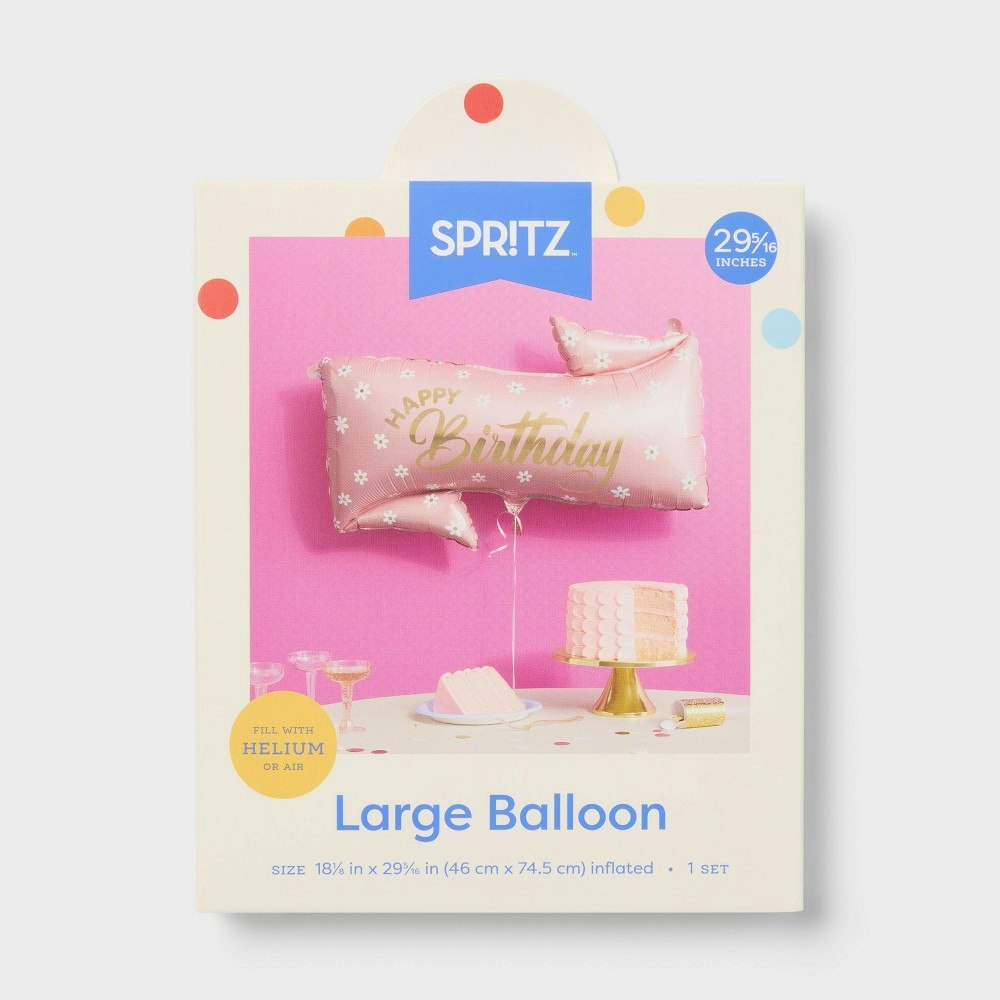 Spritz Pink Happy Birthday Shaped Foil Balloon: $8