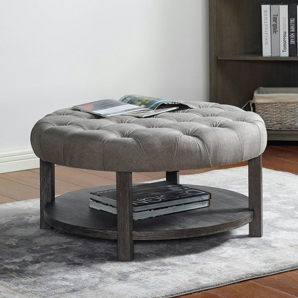 Julla Round Button Tufted Storage Ottoman: $419.99 Julla Round Button Tufted Storage Ottoman: $419.99