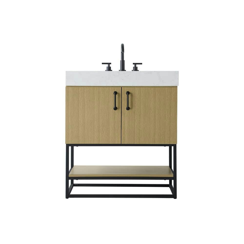 30-Inch Honey Brown Single Sink Bath Vanity with Engineered Marble Top: $671.40