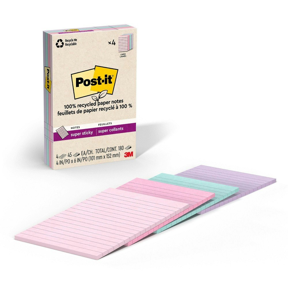 Post-it 4"x6" Recycled Super Sticky Notes 180-Sheet Pack: $8.39 Post-it 4"x6" Recycled Super Sticky Notes 180-Sheet Pack: $8.39