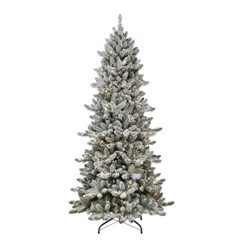 Puleo 7.5-Foot Pre-Lit Flocked Slim Royal Majestic Spruce Artificial Christmas Tree: $362.99