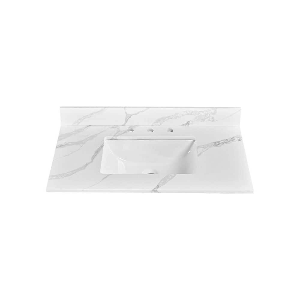 Calacatta Rock 36x22-inch Rectangular Quartz Single Sink Vanity Top: $375.85 Calacatta Rock 36x22-inch Rectangular Quartz Single Sink Vanity Top: $375.85