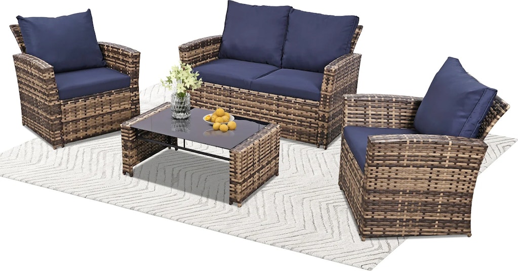 EarlGrove 4-Piece Wicker Patio Conversation Set w/ Cushions: $320