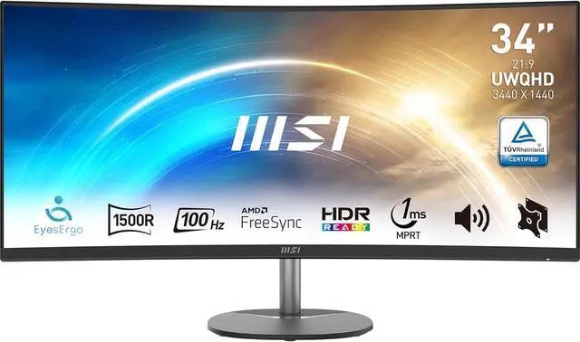 MSI Pro MP341CQ 34" Ultrawide QHD Curved LCD Monitor: $170