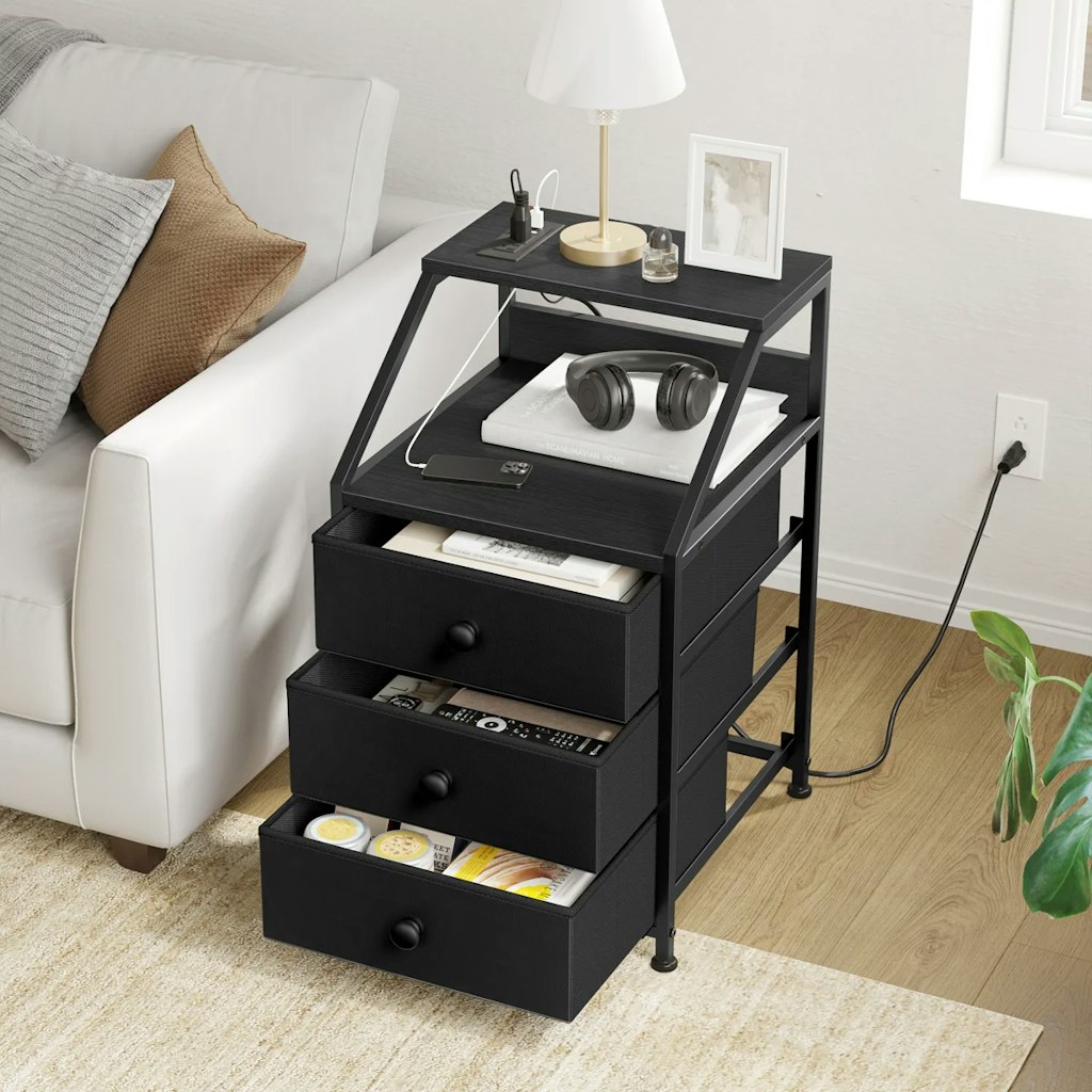 17 Stories Travison 3-Drawer Nightstand w/ Outlets & USB Ports: $60