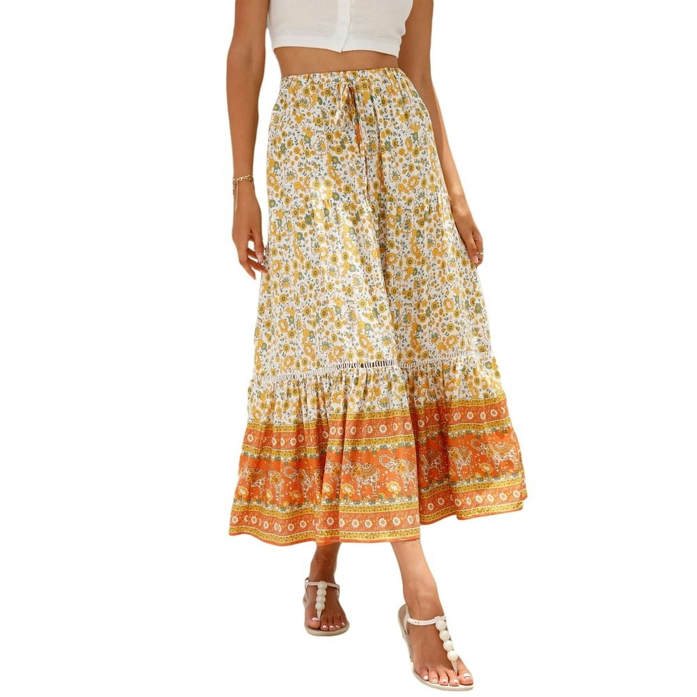 Jinghuiyue Women’s Floral Print High-Waist Maxi Skirt: $18.79 Jinghuiyue Women’s Floral Print High-Waist Maxi Skirt: $18.79
