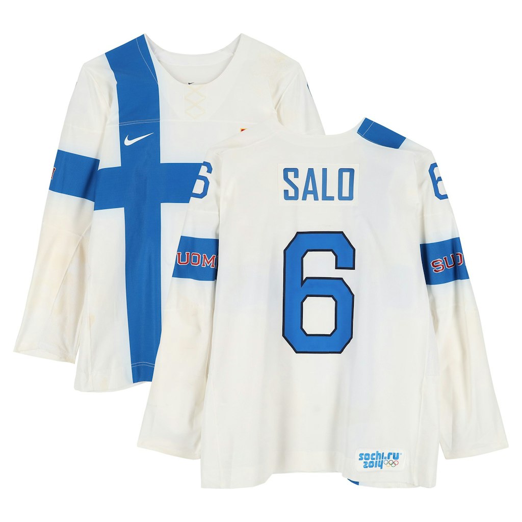 Sami Salo Team Finland Game-Used #6 2014 Olympic Nike Jersey: $1,999.99 Sami Salo Team Finland Game-Used #6 2014 Olympic Nike Jersey: $1,999.99
