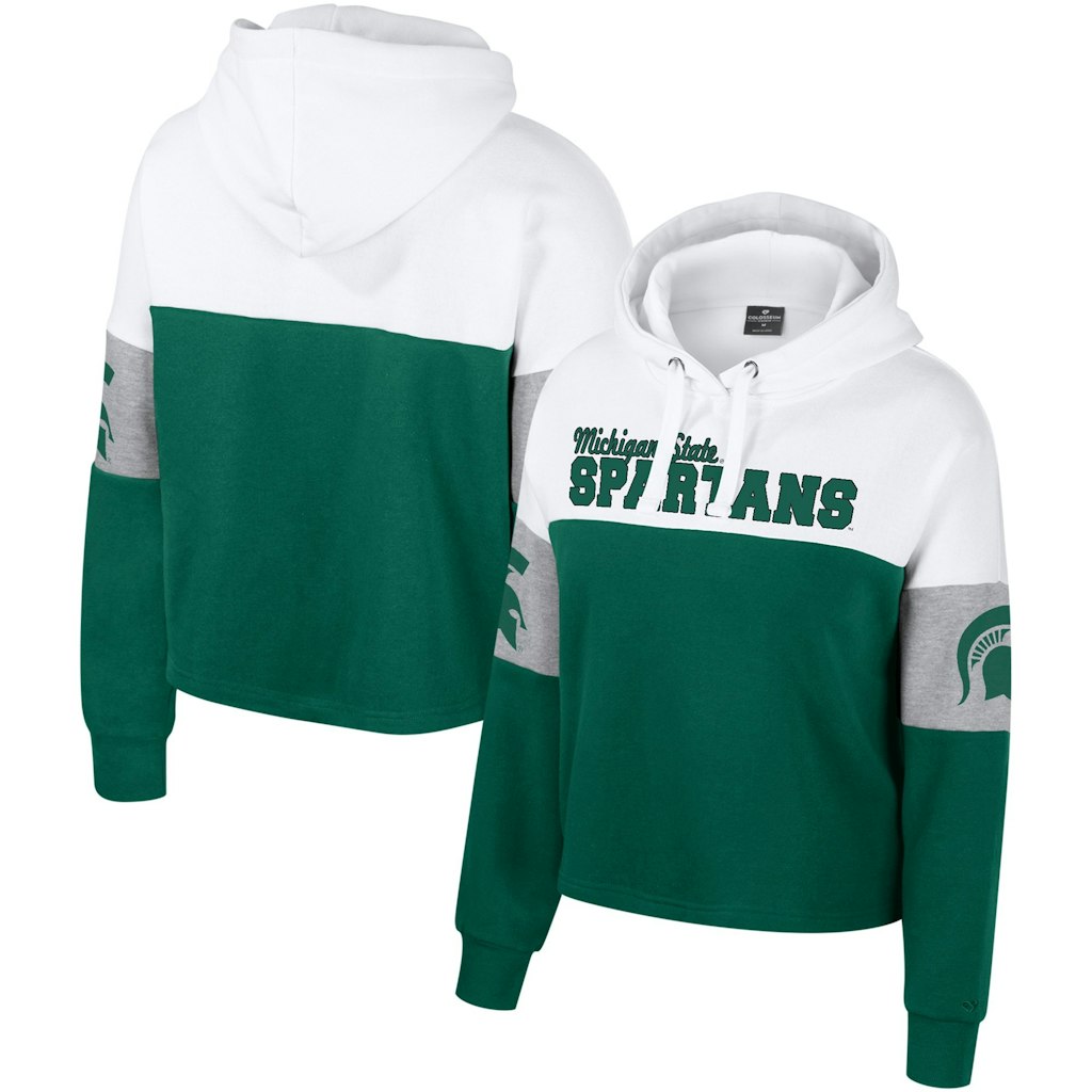 Women's Colosseum Michigan State Spartans Nora Color-Block Pullover Hoodie: $34.99
