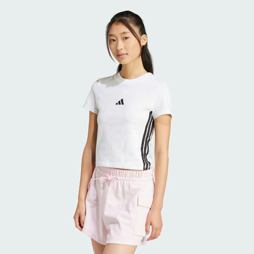 Adidas Essentials 3-Stripes Slim Baby Tee: $18 Adidas Essentials 3-Stripes Slim Baby Tee: $18