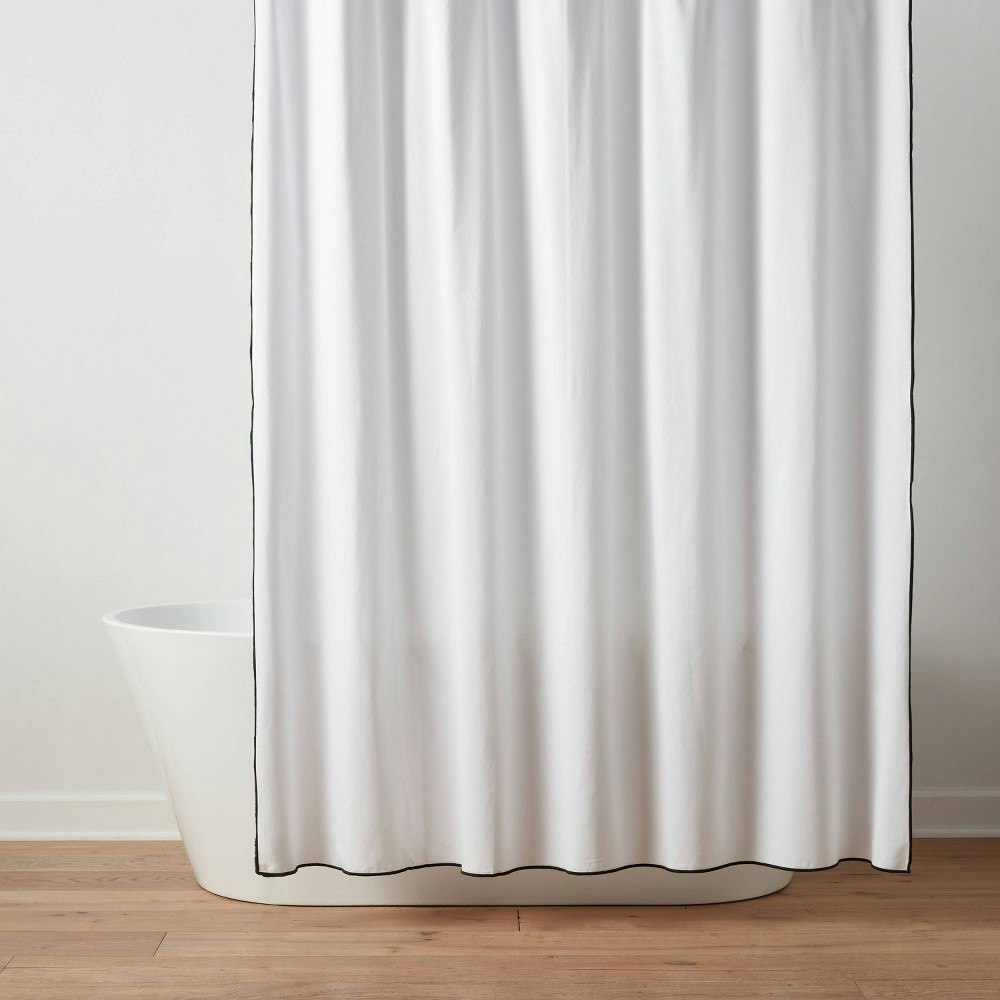 Threshold Solid Cream Shower Curtain with Black Edge: $25 Threshold Solid Cream Shower Curtain with Black Edge: $25