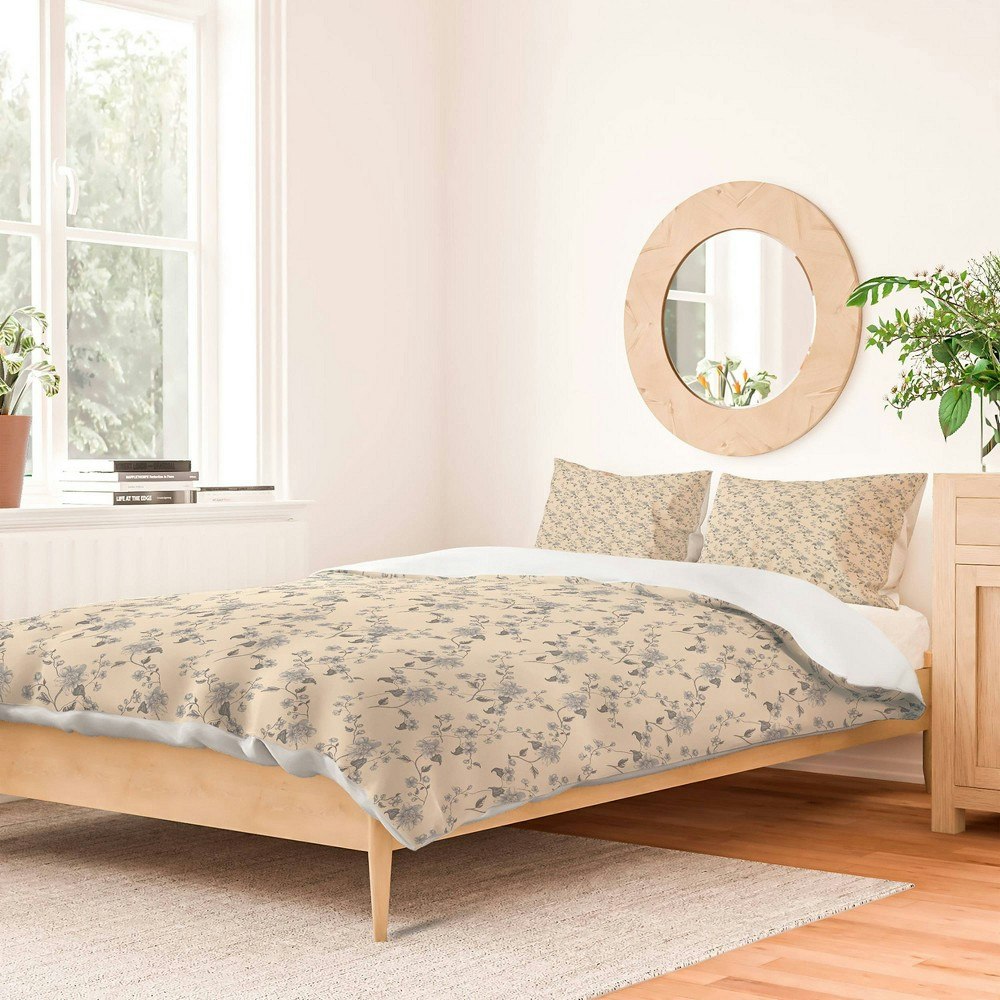 Deny Designs Mieken Petra Vintage Blue Floral Full/Queen Duvet and Sham Set: $199.99