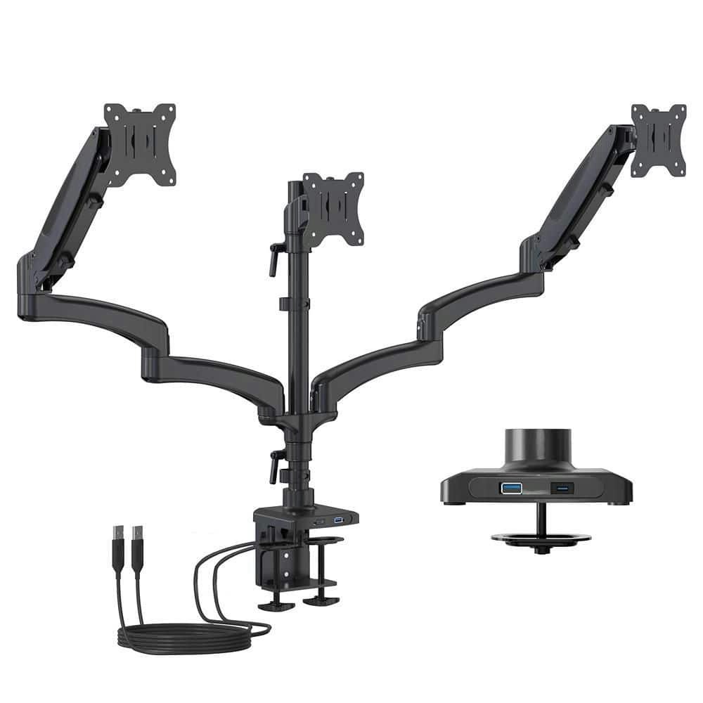 Triple Monitor Mount with Gas Spring Arms and USB Ports for 13-32 Inch Monitors: $149.99