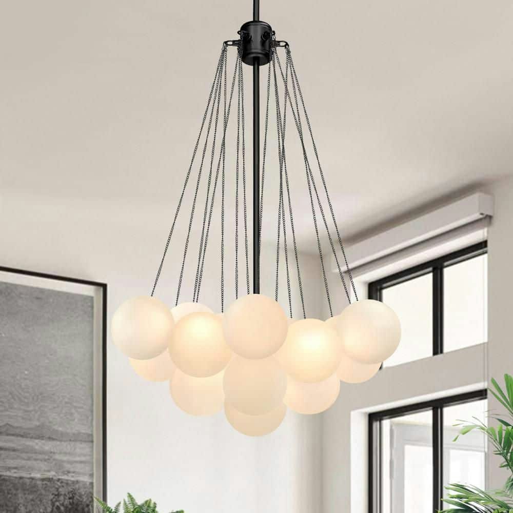 Lyra 3-Light Matte Black Nordic Bubble Ball Chandelier: $209