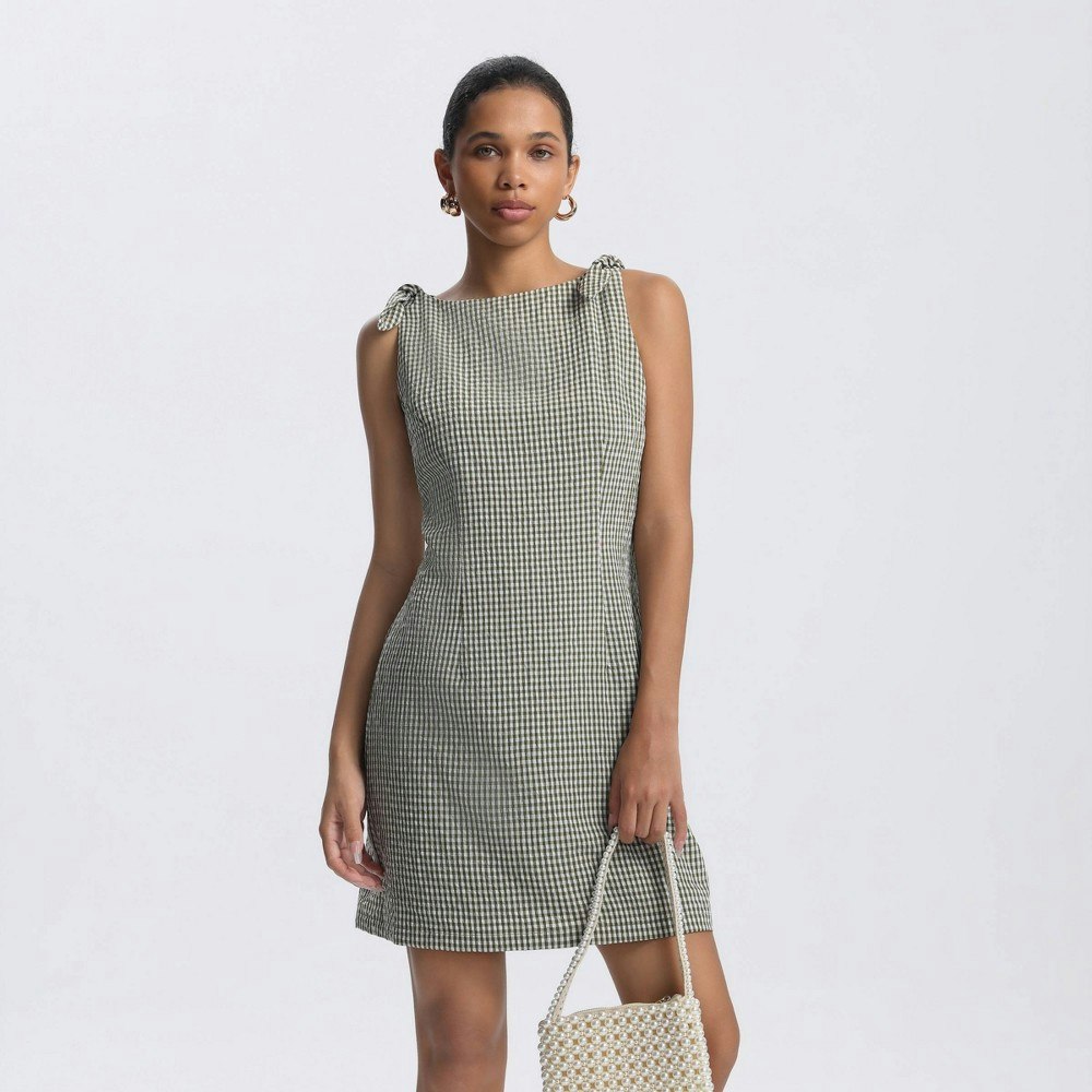 A New Day Women's Bow Shoulder Gingham Mini Shift Dress: $40