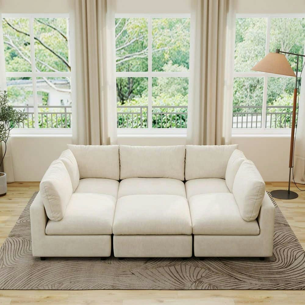 101-Inch Modular Beige Chenille 5-Seat Convertible Sleeper Sofa with Ottoman: $1,348.12
