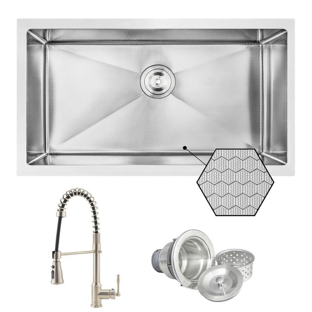 Hex 32-inch Undermount Single Bowl Stainless Steel Kitchen Sink with Faucet: $199.99