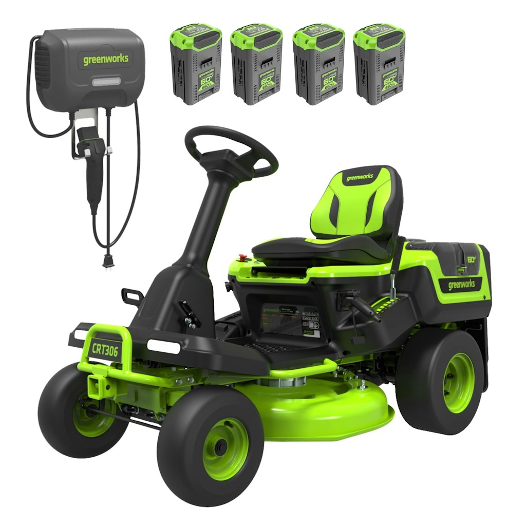 Greenworks 60V 30" Riding Lawn Mower w/ Four 8Ah Batteries & Turbo Wall Charger: $2,500 Greenworks 60V 30" Riding Lawn Mower w/ Four 8Ah Batteries & Turbo Wall Charger: $2,500
