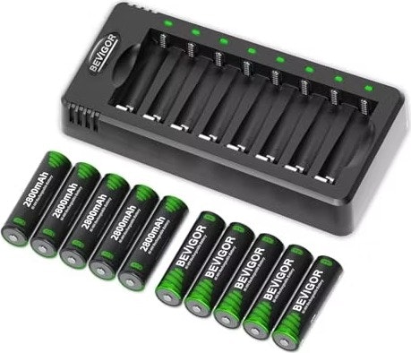 Bevigor 2,800mAh NiMH Rechargeable AA Batteries with Charger 10-Pack: $19.49 Bevigor 2,800mAh NiMH Rechargeable AA Batteries with Charger 10-Pack: $19.49