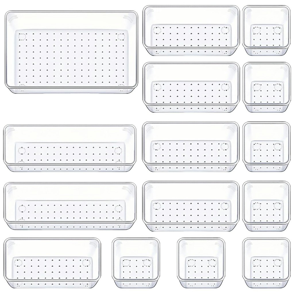 15-Piece Clear Plastic Drawer Organizer Set: $4.00