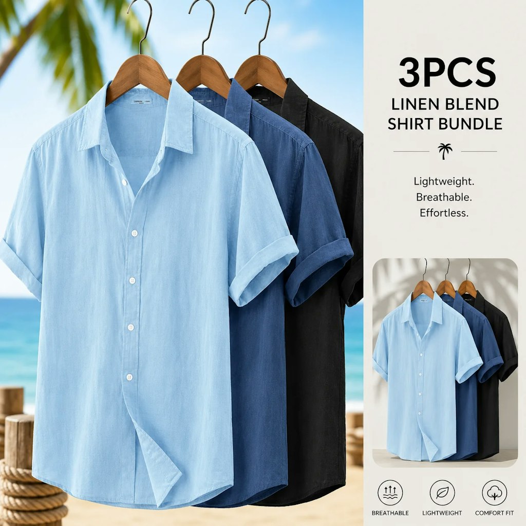 Men's Cotton Linen Shirt 3-Pack: $19 Men's Cotton Linen Shirt 3-Pack: $19