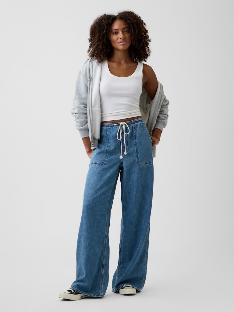 Mid Rise Wide-Leg Pull-On Jeans: $39.99