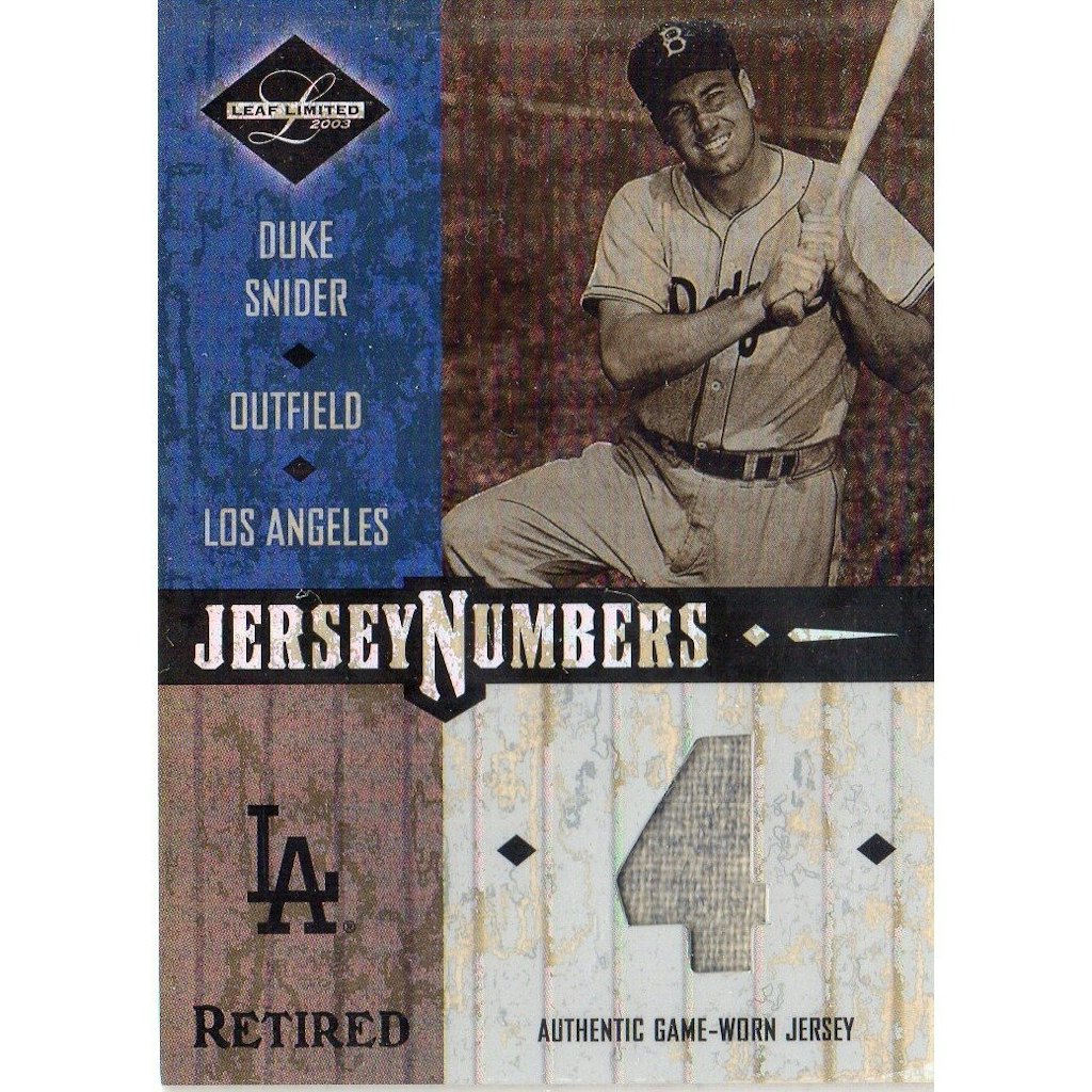 Duke Snider 2003 Leaf Limited Jersey Numbers Retired Card #38/4: $75 Duke Snider 2003 Leaf Limited Jersey Numbers Retired Card #38/4: $75
