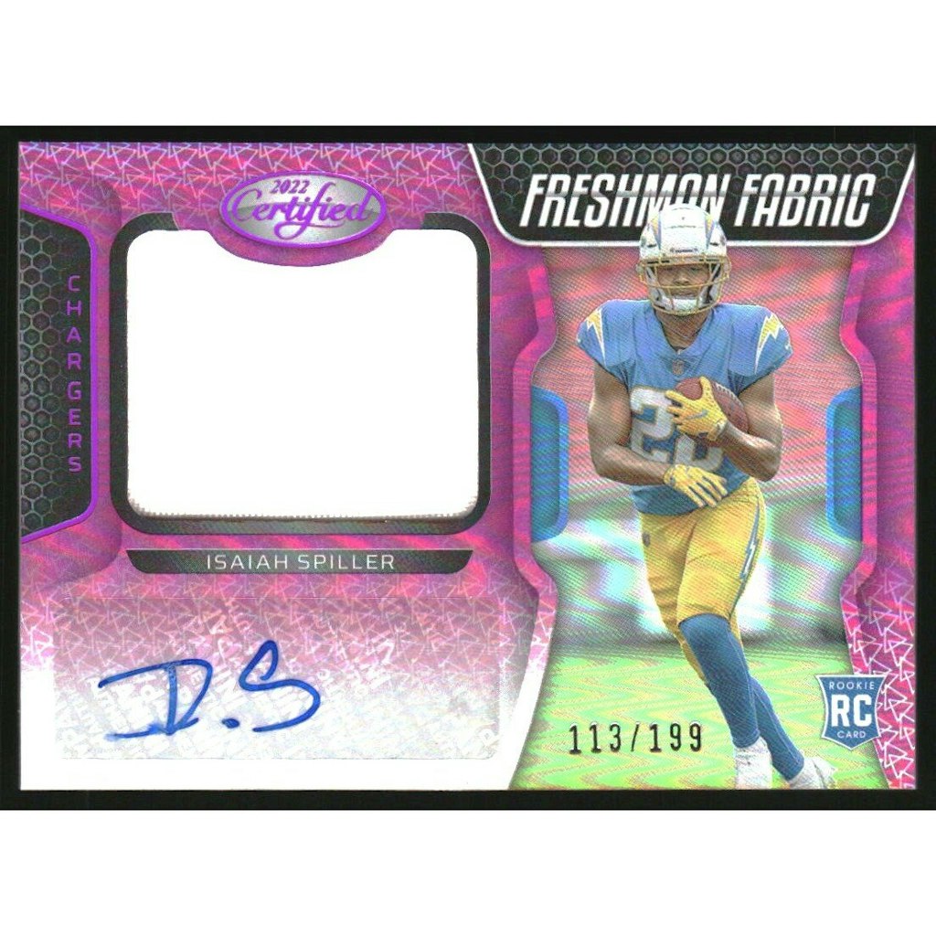 2022 Certified Isaiah Spiller Mirror Pink Jersey Autograph Card 199-Count: $18 2022 Certified Isaiah Spiller Mirror Pink Jersey Autograph Card 199-Count: $18
