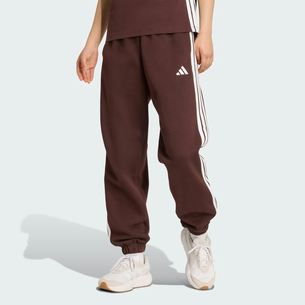 Adidas Essentials 3-Stripes Loose-Fit Fleece Pants: $50 Adidas Essentials 3-Stripes Loose-Fit Fleece Pants: $50