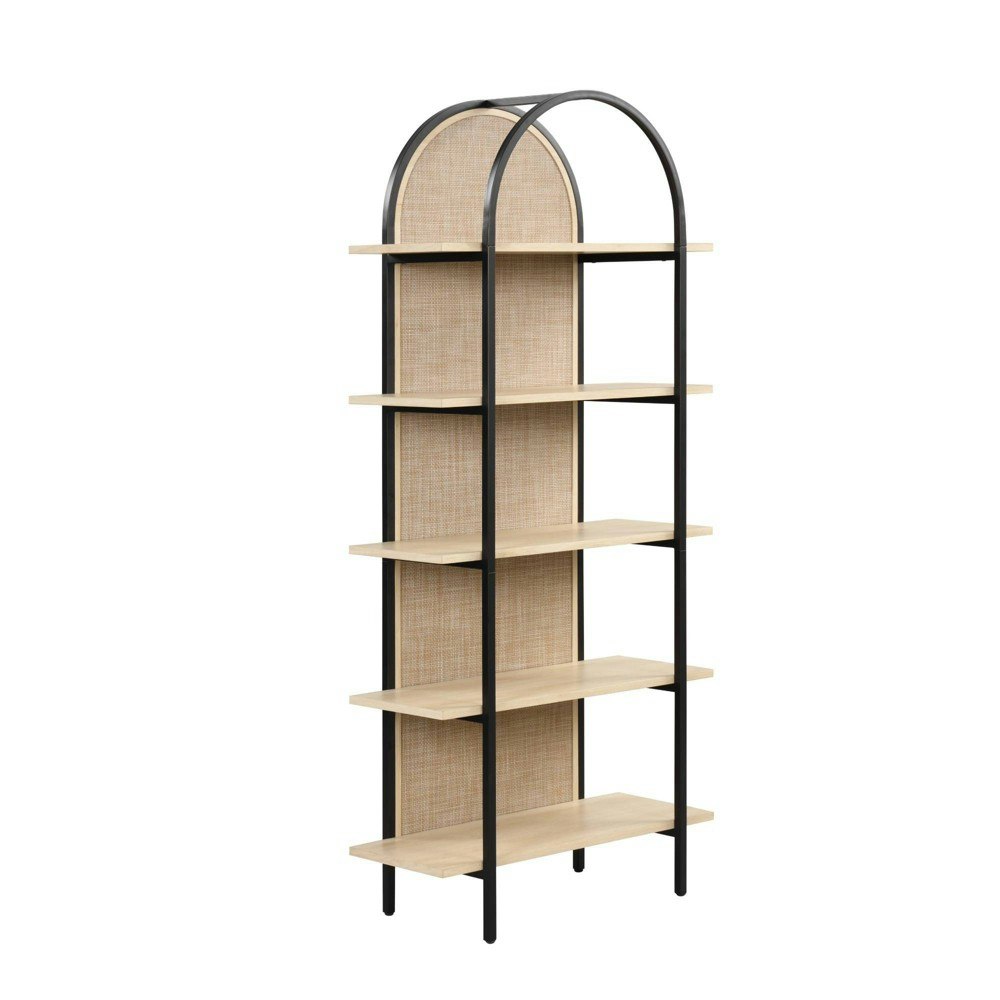 Nathan James Amara 71-Inch 5-Shelf Rattan Etagere Bookshelf: $253.99