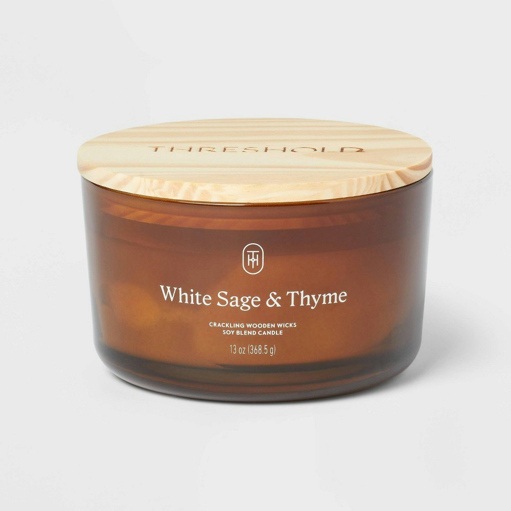 Threshold White Sage and Thyme 13oz 3-Wick Amber Glass Jar Candle: $18 Threshold White Sage and Thyme 13oz 3-Wick Amber Glass Jar Candle: $18