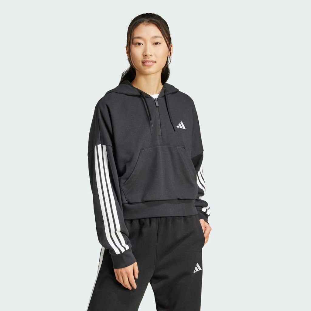 Essentials 3-Stripes French Terry Quarter-Zip Hoodie: $48