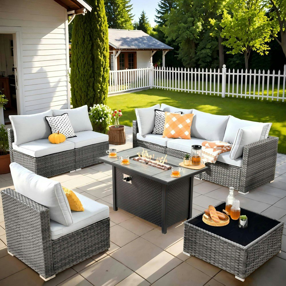 Ovios Venice 8-Piece Wicker Patio Furniture Set with Fire Pit: $1,169.99