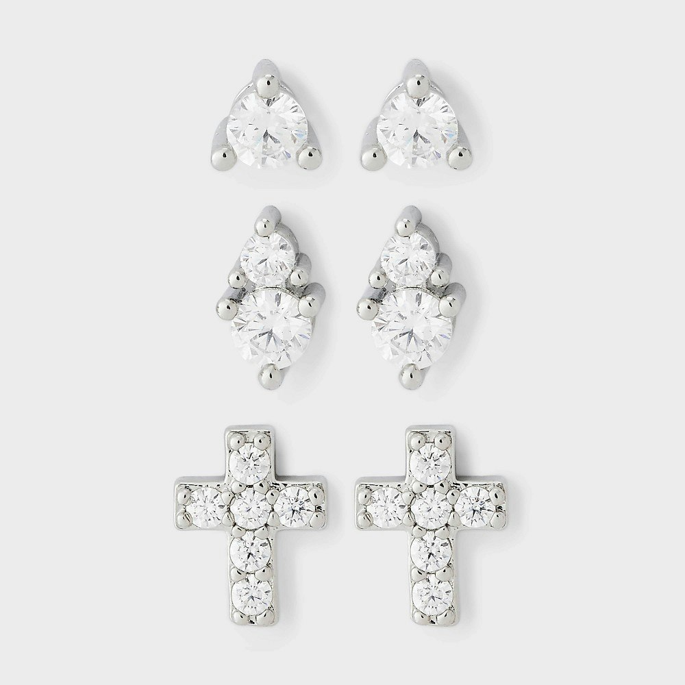 Cubic Zirconia Stud Earrings 3-Pack: $24.99