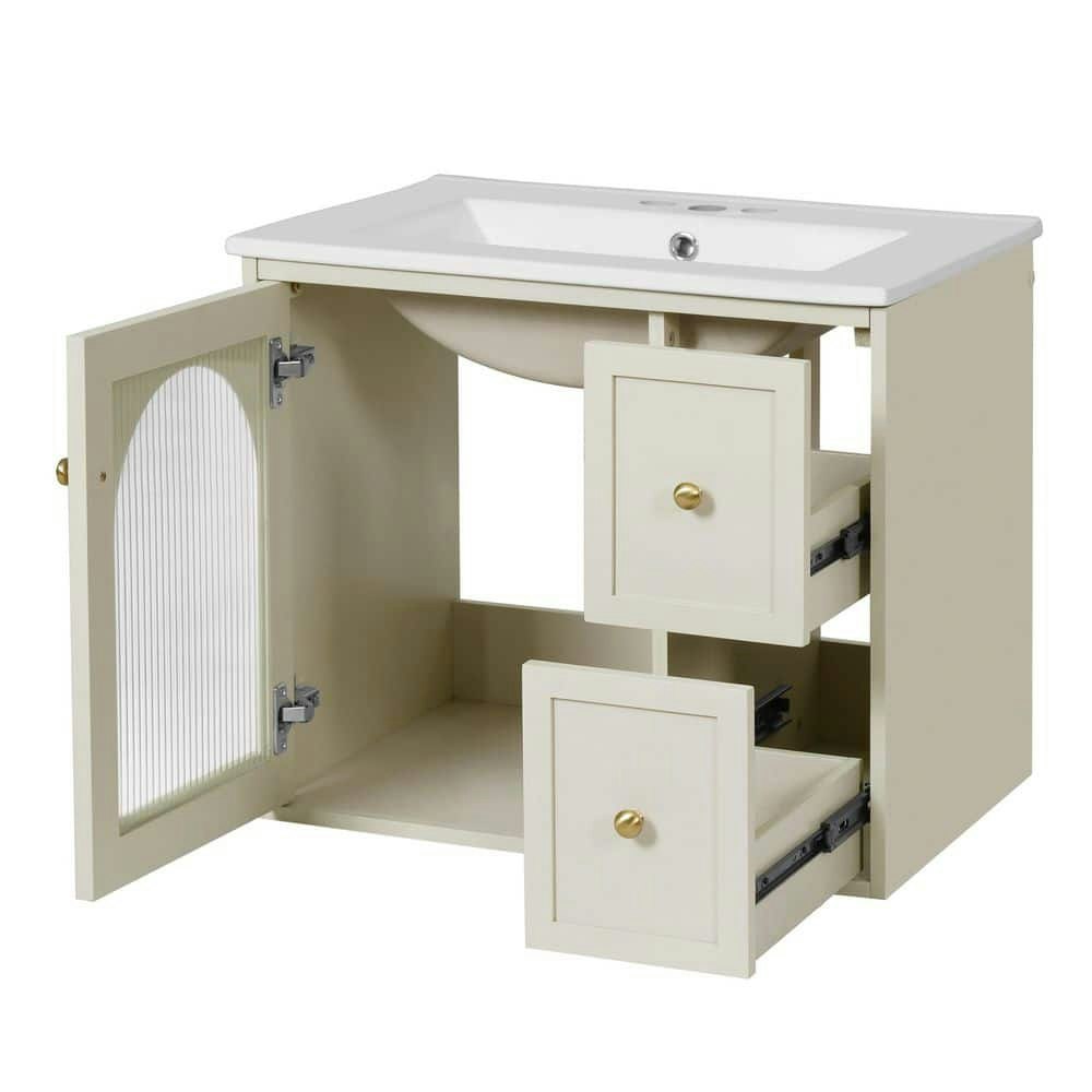 24-Inch Floating Single Bathroom Vanity with Ceramic Top: $340.97