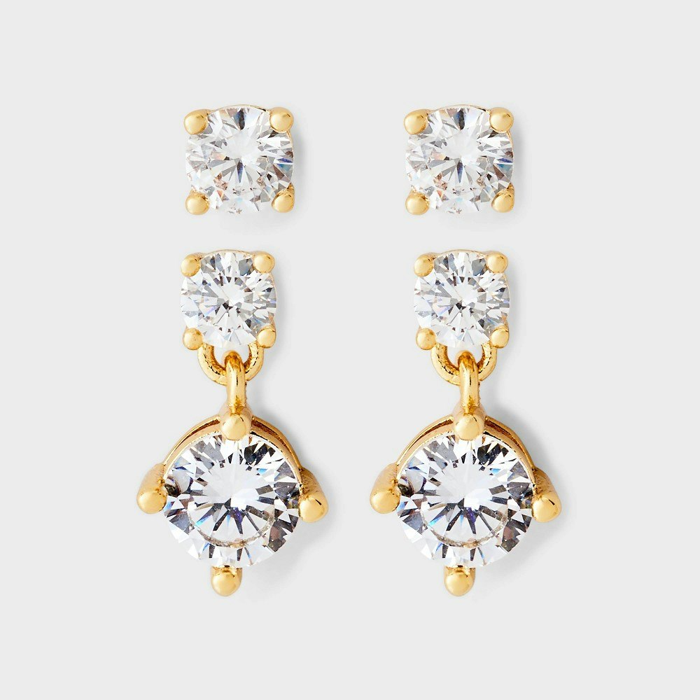 14K Gold Plated Cubic Zirconia Drop Earring 2-Piece Set: $24.99 14K Gold Plated Cubic Zirconia Drop Earring 2-Piece Set: $24.99