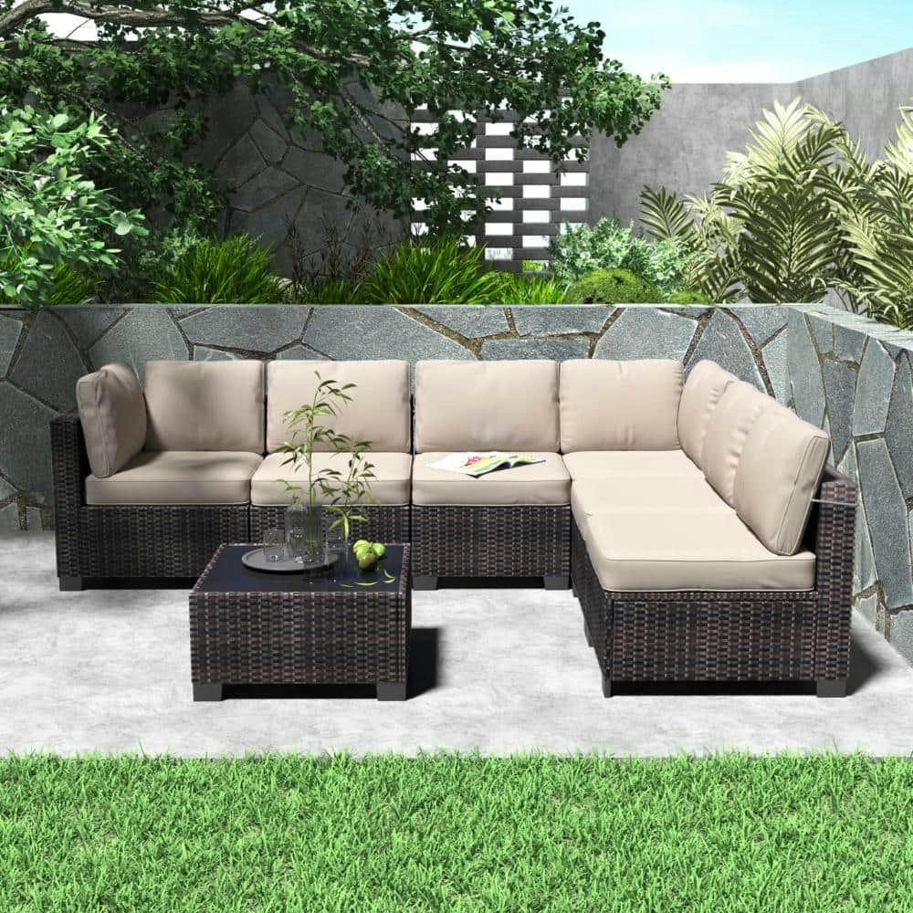 7-Piece PE Rattan Sectional Sofa Set: $485.61 7-Piece PE Rattan Sectional Sofa Set: $485.61