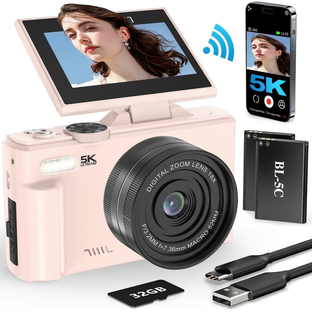 Xlurc 5K Digital Vlogging Camera with 32GB SD Card and 2 Batteries: $99.99